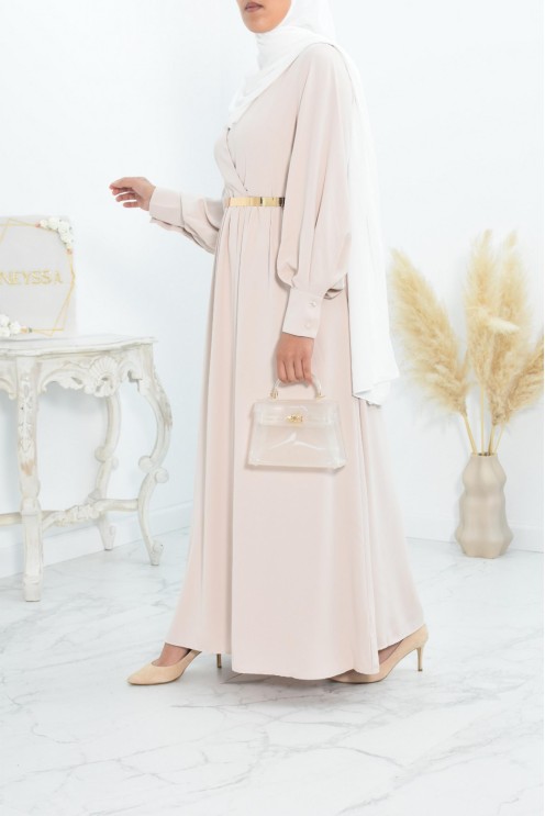 Robe longue col cache-cœur convient à l'allaitement femme voilée