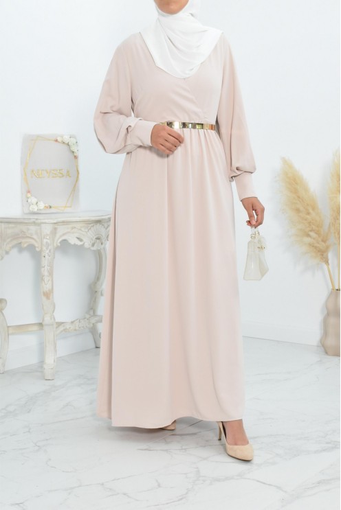 Robe longue col cache-cœur convient à l'allaitement femme voilée
