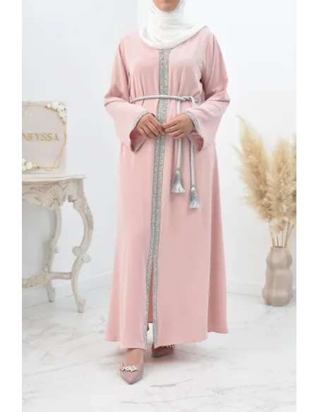 Abaya évasée duo mère et fille avec liseré à strass parfait Aïd 2022