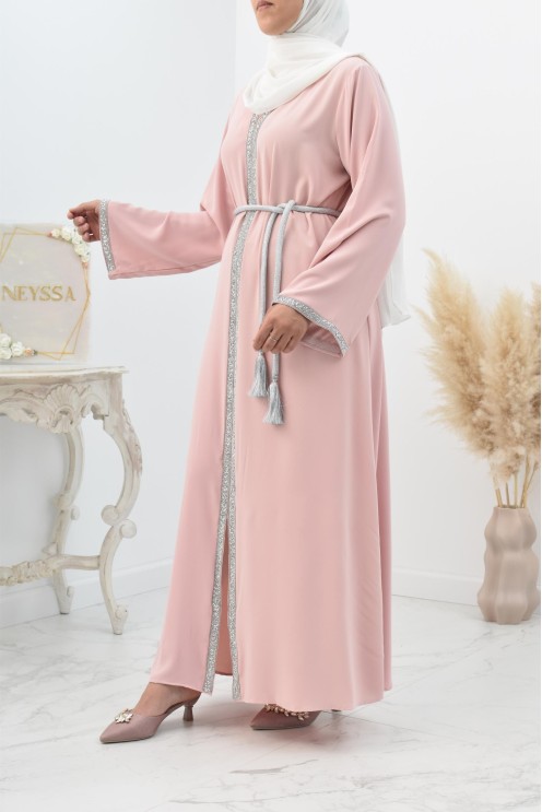 Abaya évasée duo mère et fille avec liseré à strass parfait Aïd 2022