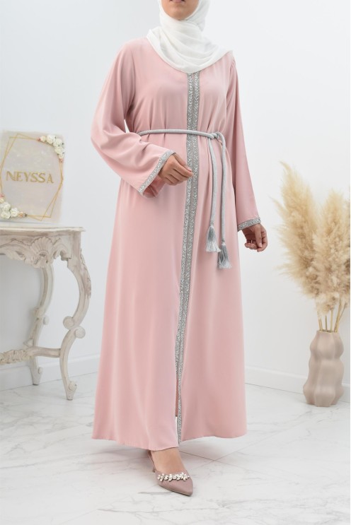 Abaya évasée duo mère et fille avec liseré à strass parfait Aïd 2022