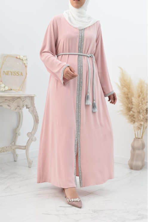 Abaya évasée duo mère et fille avec liseré à strass parfait Aïd 2022