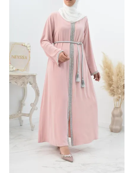 Abaya évasée duo mère et fille avec liseré à strass parfait Aïd 2022