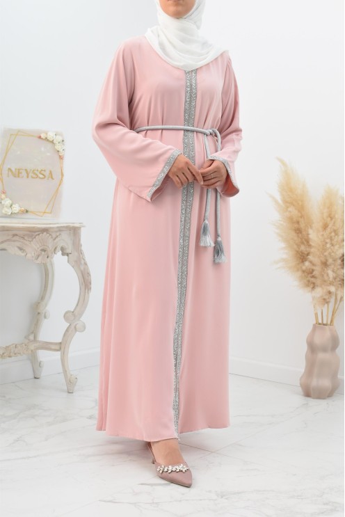 Abaya évasée duo mère et fille avec liseré à strass parfait Aïd 2022