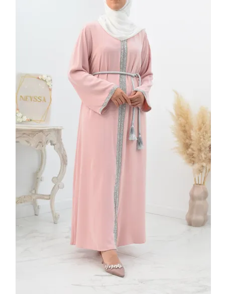 Abaya évasée duo mère et fille avec liseré à strass parfait Aïd 2022