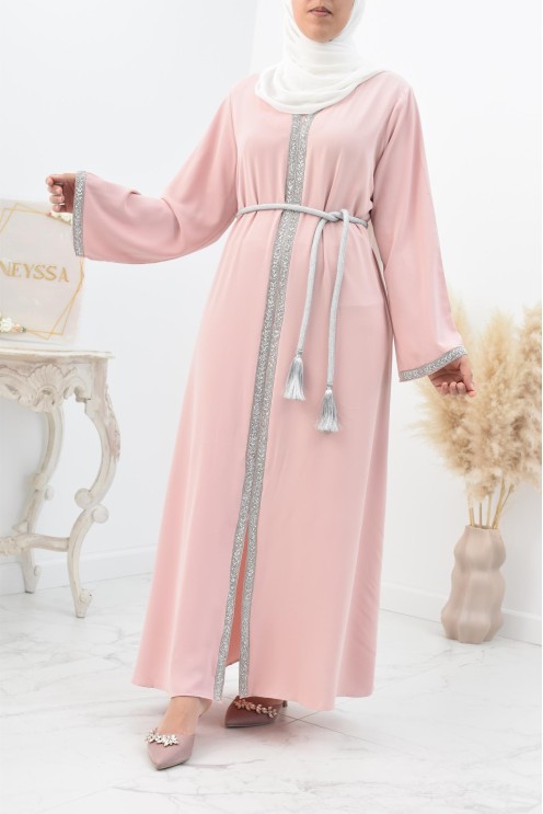 Abaya évasée duo mère et fille avec liseré à strass parfait Aïd 2022