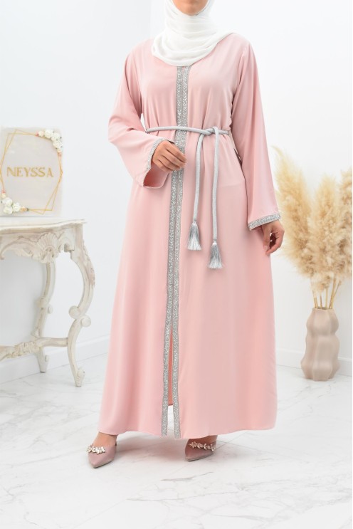 Abaya évasée duo mère et fille avec liseré à strass parfait Aïd 2022