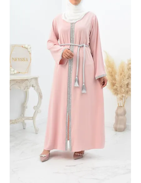 Abaya évasée duo mère et fille avec liseré à strass parfait Aïd 2022