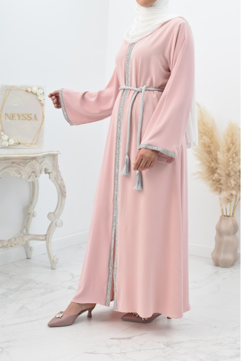 Abaya évasée duo mère et fille avec liseré à strass parfait Aïd 2022