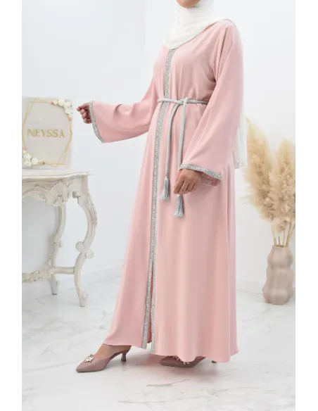 Abaya évasée duo mère et fille avec liseré à strass parfait Aïd 2022