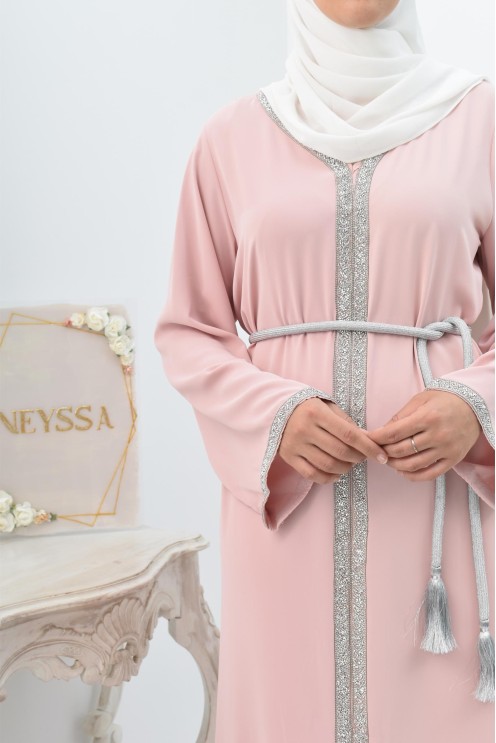 Abaya évasée duo mère et fille avec liseré à strass parfait Aïd 2022