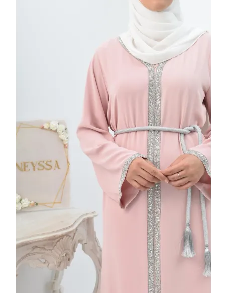 Abaya évasée duo mère et fille avec liseré à strass parfait Aïd 2022