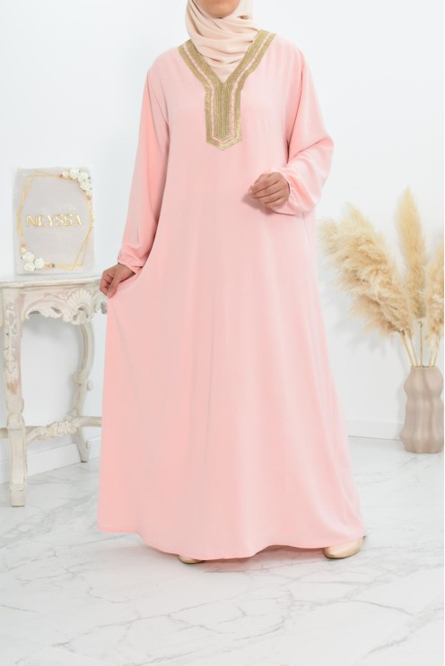 Robe abaya style oriental avec sfifa au quotdien et fête de l'Aïd
