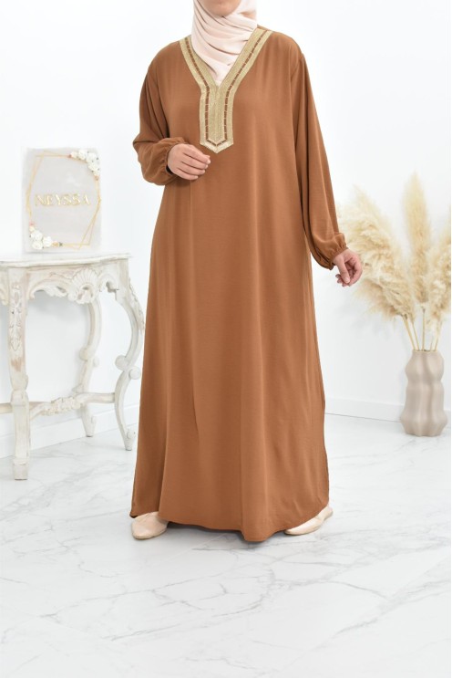 Robe abaya style oriental avec sfifa au quotdien et fête de l'Aïd