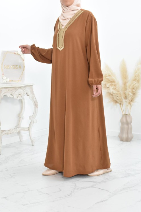 Robe abaya style oriental avec sfifa au quotdien et fête de l'Aïd
