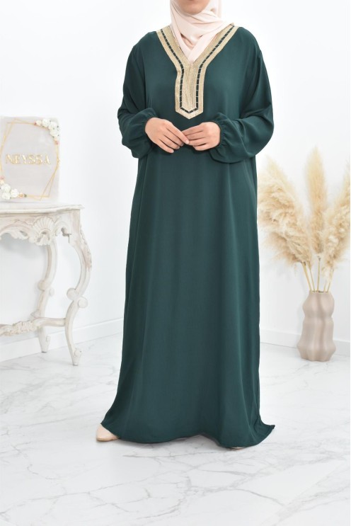 Robe abaya style oriental avec sfifa au quotdien et fête de l'Aïd