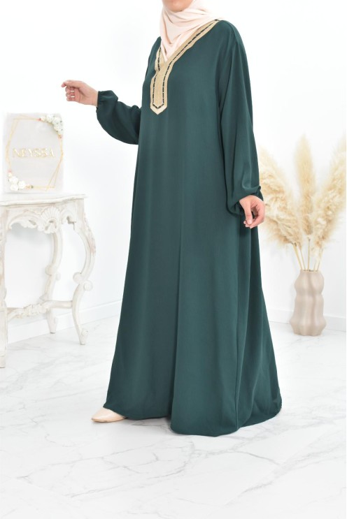 Robe abaya style oriental avec sfifa au quotdien et fête de l'Aïd