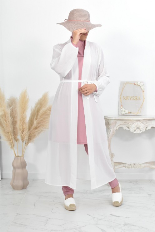 Kimono long léger mastour d'été pour femme voilée manches plissées