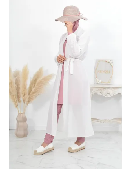 Kimono long léger mastour d'été pour femme voilée manches plissées