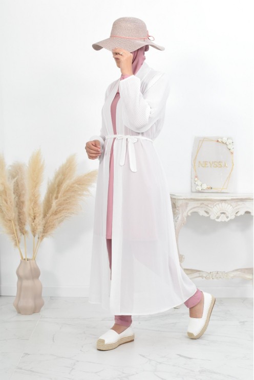 Kimono long léger mastour d'été pour femme voilée manches plissées