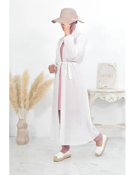 Kimono long léger mastour d'été pour femme voilée manches plissées