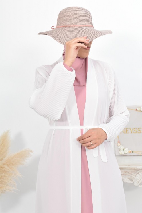 Kimono long léger mastour d'été pour femme voilée manches plissées