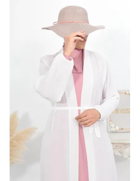 Kimono long léger mastour d'été pour femme voilée manches plissées