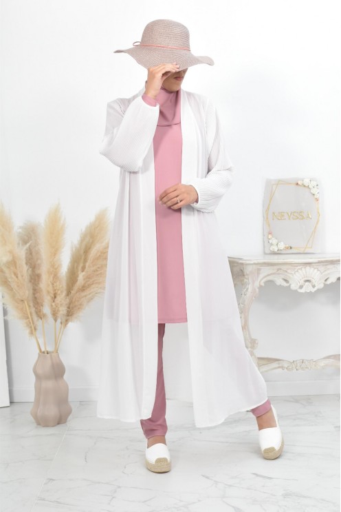 Kimono long léger mastour d'été pour femme voilée manches plissées