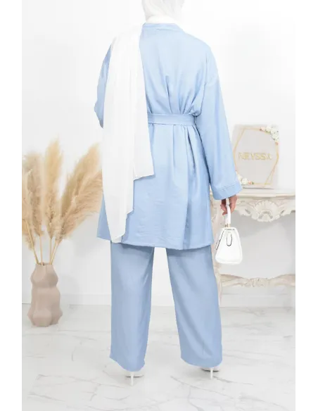Ensemble pantalon et kimono modeste chic femme musulmane.