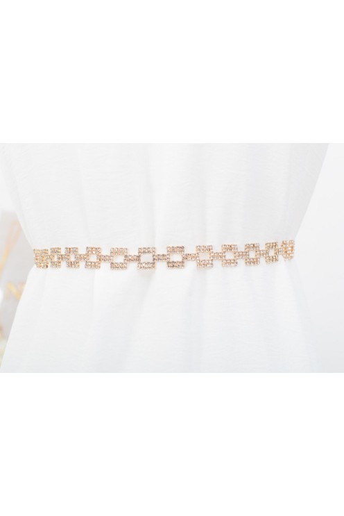 Ceinture ajustable à strass maillons carrés pour tenues de fêtes.