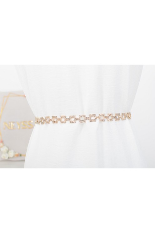 Ceinture ajustable à strass maillons carrés pour tenues de fêtes.