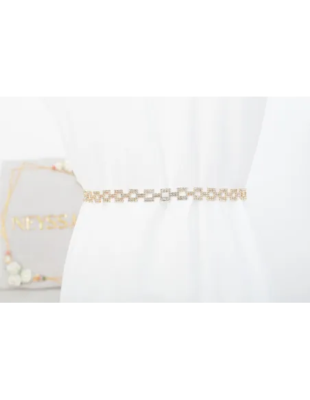 Ceinture ajustable à strass maillons carrés pour tenues de fêtes.