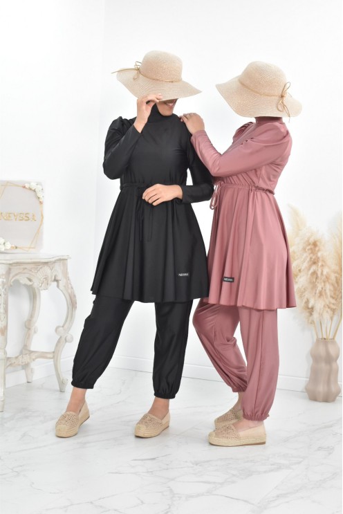 Burkini long coupe évasée, maillot de bain femme voilée musulmane