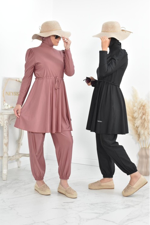 Burkini long coupe évasée, maillot de bain femme voilée musulmane