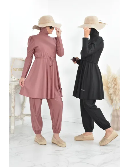 Burkini long coupe évasée, maillot de bain femme voilée musulmane