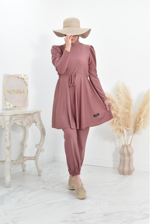 Burkini long coupe évasée, maillot de bain femme voilée musulmane