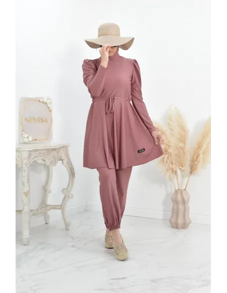 Burkini long coupe évasée, maillot de bain femme voilée musulmane