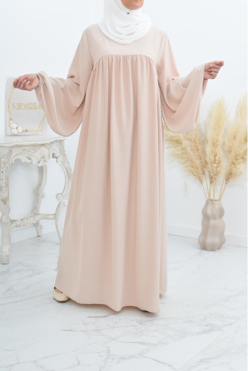 Abaya manches bouffantes femme, robe mastoura longue et fluide