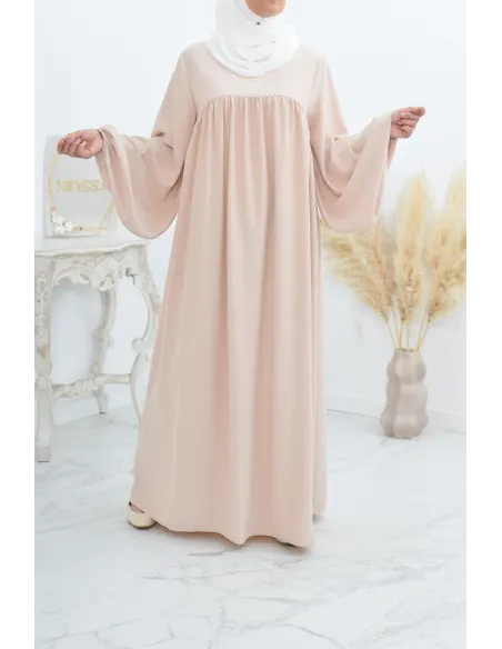 Abaya manches bouffantes femme, robe mastoura longue et fluide