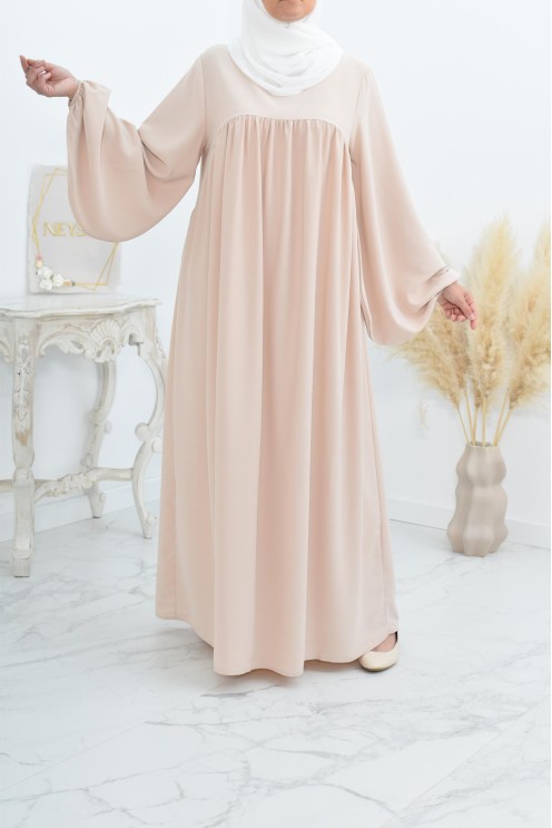 Abaya manches bouffantes femme, robe mastoura longue et fluide