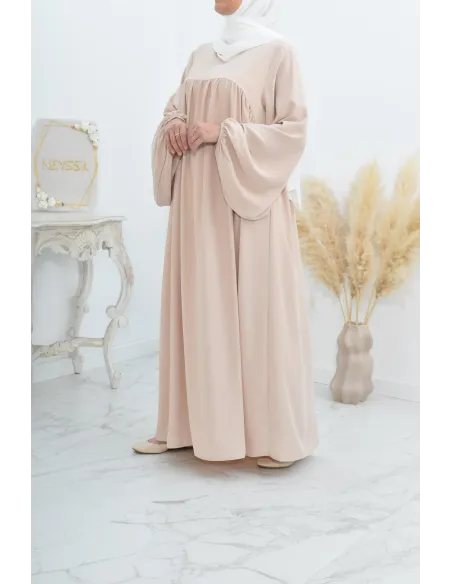 Abaya manches bouffantes femme, robe mastoura longue et fluide