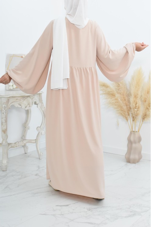 Abaya manches bouffantes femme, robe mastoura longue et fluide