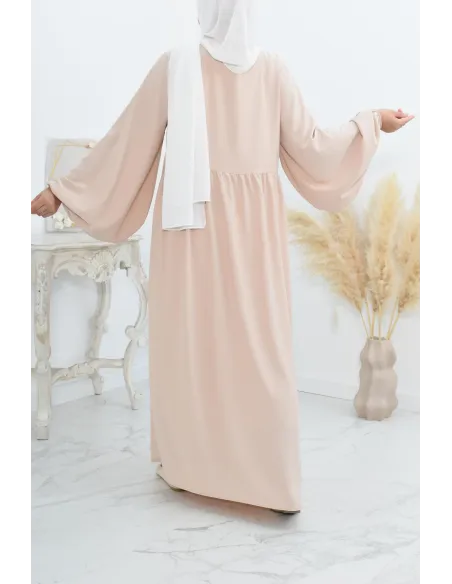 Abaya manches bouffantes femme, robe mastoura longue et fluide