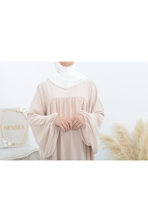 Abaya manches bouffantes femme, robe mastoura longue et fluide