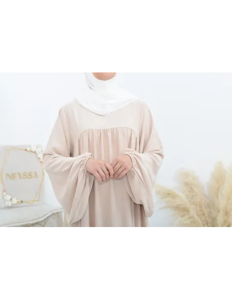 Abaya manches bouffantes femme, robe mastoura longue et fluide