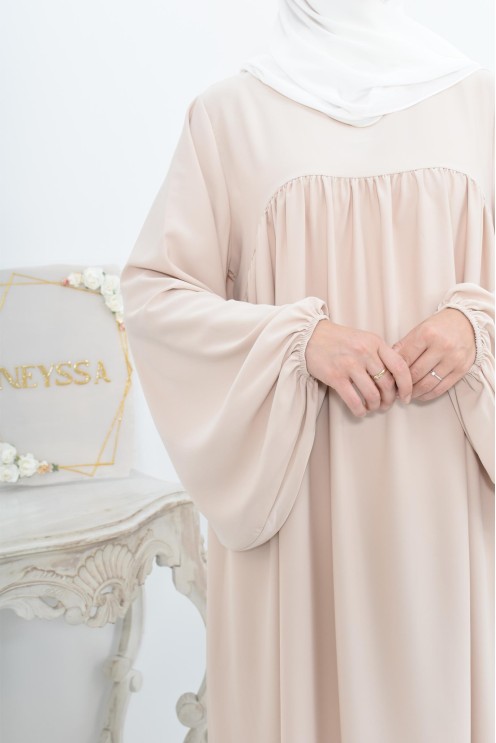 Abaya manches bouffantes femme, robe mastoura longue et fluide