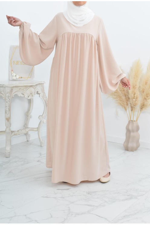Abaya manches bouffantes femme, robe mastoura longue et fluide