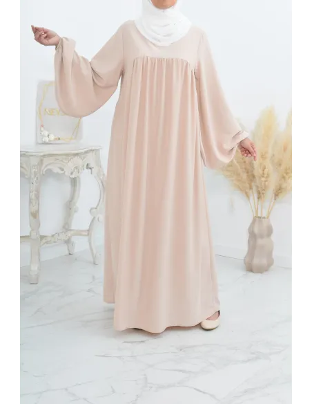 Abaya manches bouffantes femme, robe mastoura longue et fluide