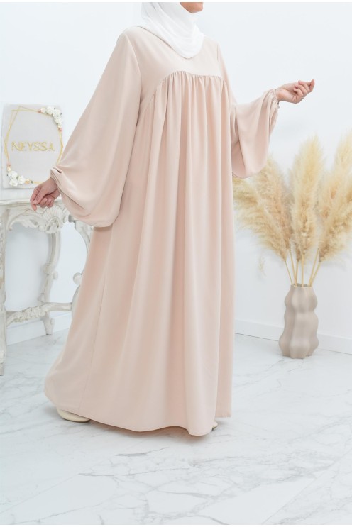 Abaya manches bouffantes femme, robe mastoura longue et fluide