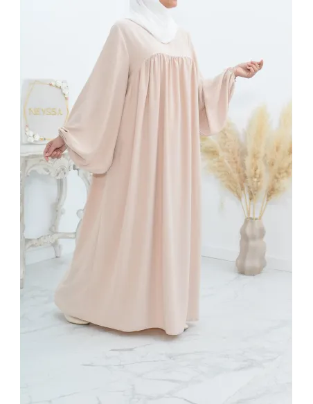 Abaya manches bouffantes femme, robe mastoura longue et fluide